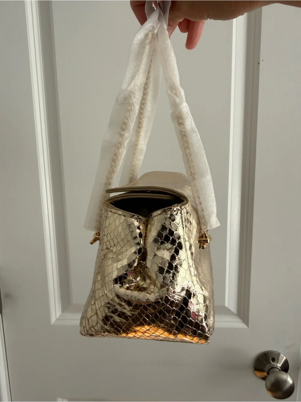 J. Crew Metallic Gold Snake-Embossed Shoulder Bag